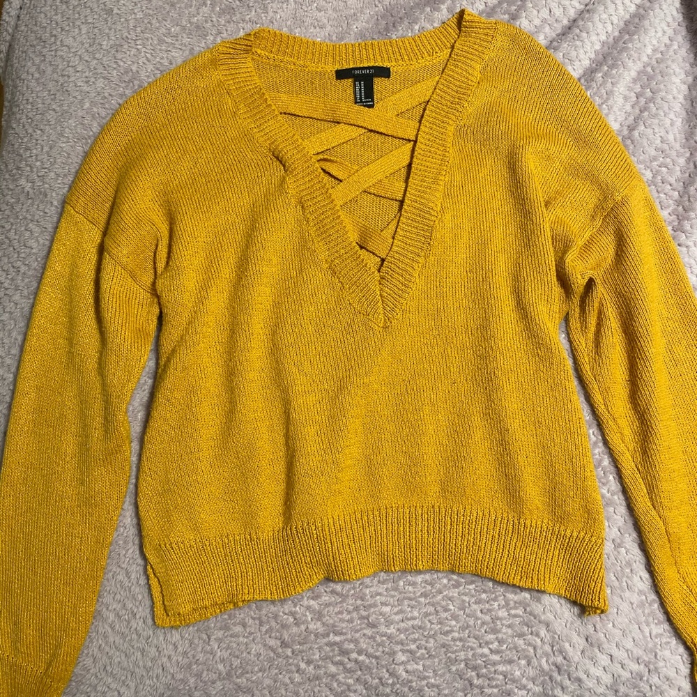 Forever 21 Mustard Yellow V-Neck Sweater